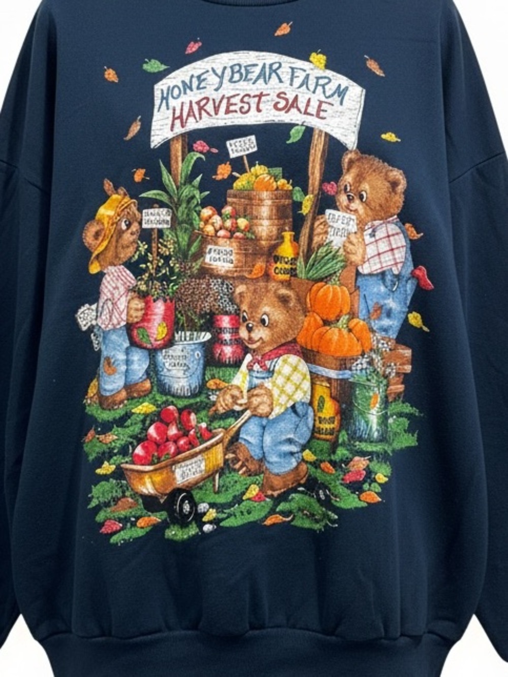 Vintage Basic Editions Plus Honey Bear Farm Harvest Sale Navy Graphic Sweatshirt